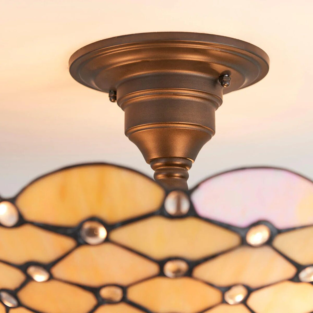 TF Pearl Handcrafted Tiffany Ceiling Light – Art Deco Stained Glass Light for Hallway or Living Room