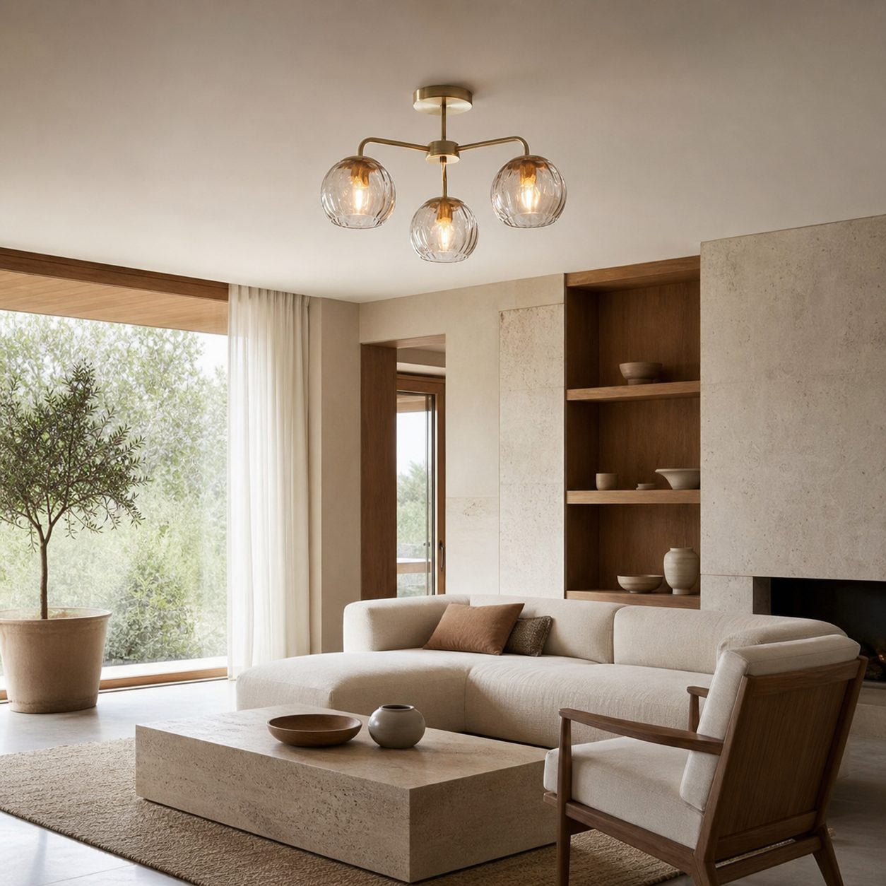 Elegant Brass Finish 3-Light Ceiling Lamp - Globe Semi Flush Light