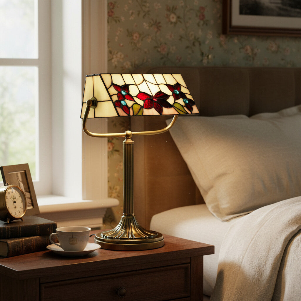 TF Camillo Dragonfly Table Lamp Stained Glass Scalloped Edge - Tiffany Style Art Nouveau for Console Tables and Reading Nooks