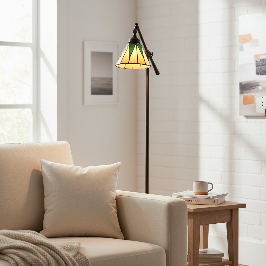 TF Dark Star Tiffany Task Floor Lamp – Art Deco Stained-Glass Floor Light for Living Room