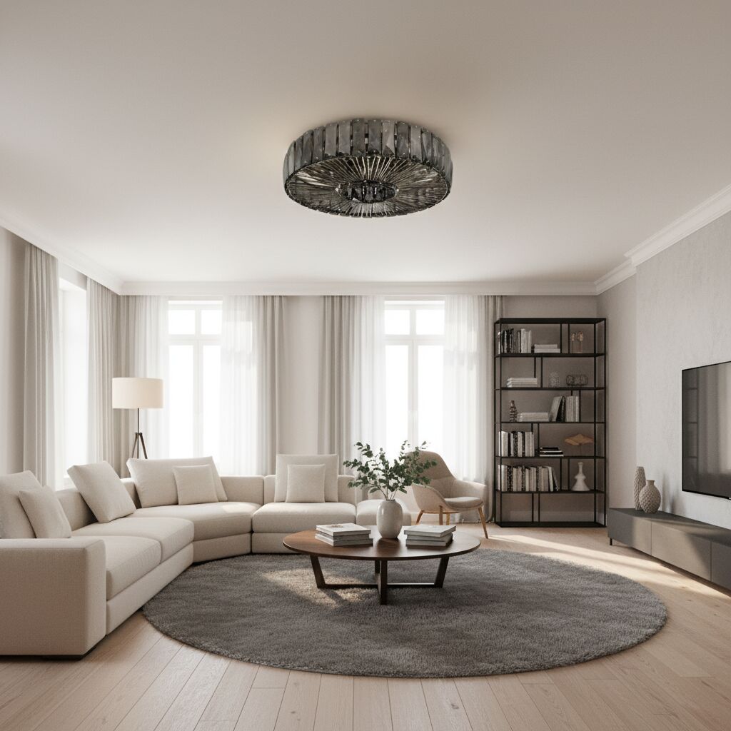 Glomar Glass Round Flush Ceiling Light - Modern Metal Glass Finish Living Areas