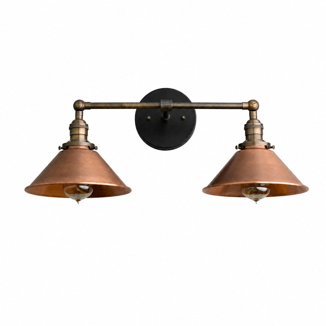 Conique Metal Industrial Wall Sconce with Dual Cone Shades - Vintage Metal Finish