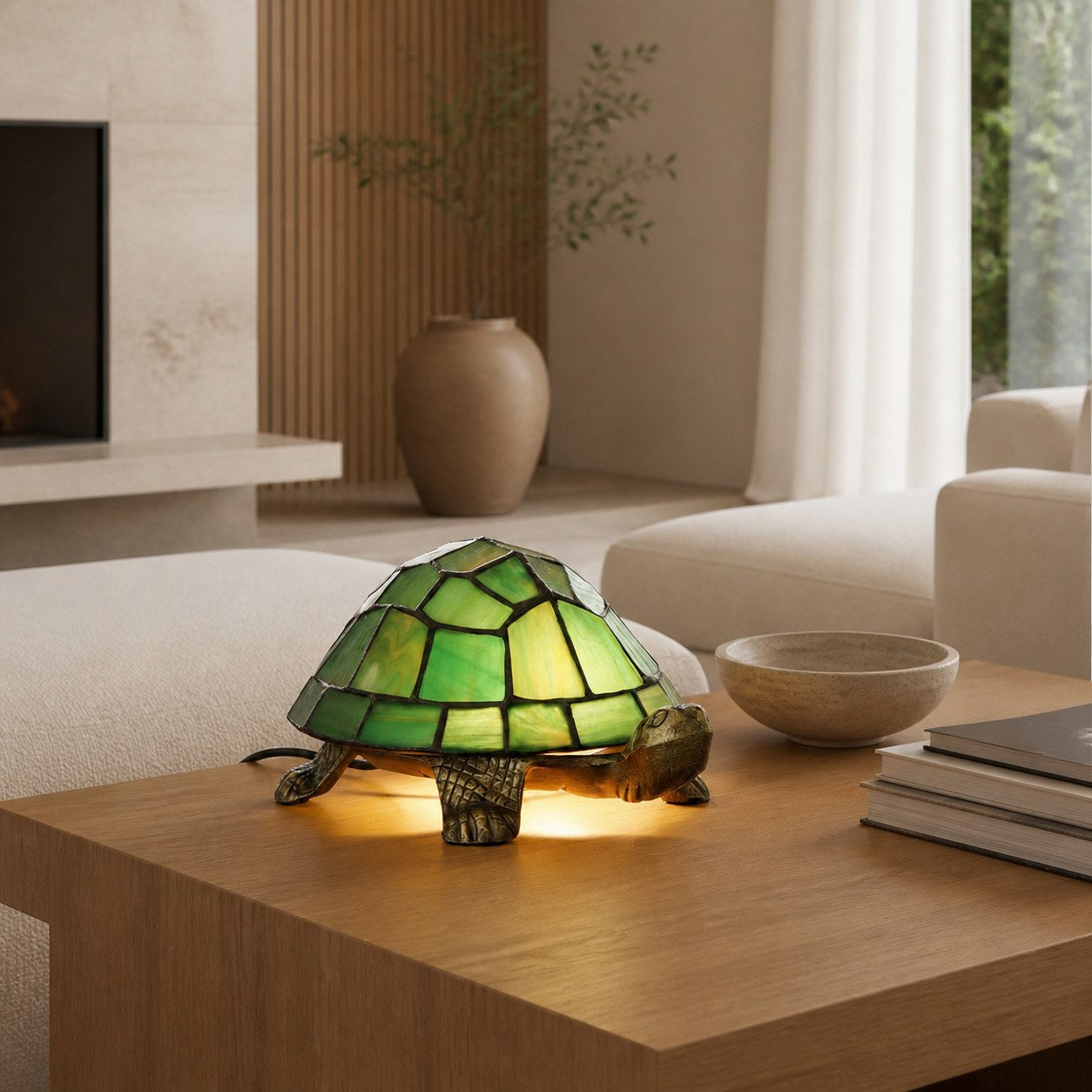 TiffStar Tortoise Pattern Stained Glass Table Lamp - Tiffany Style Decorative Light for Indoor Accent Lighting