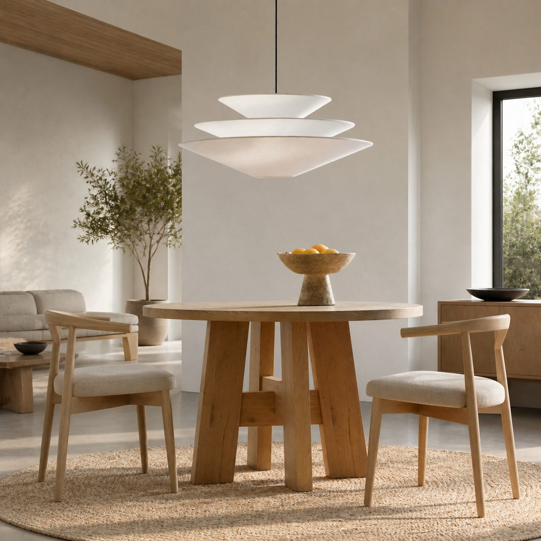 Solivara Pendant – Linen Pendant Light – Layered Shade