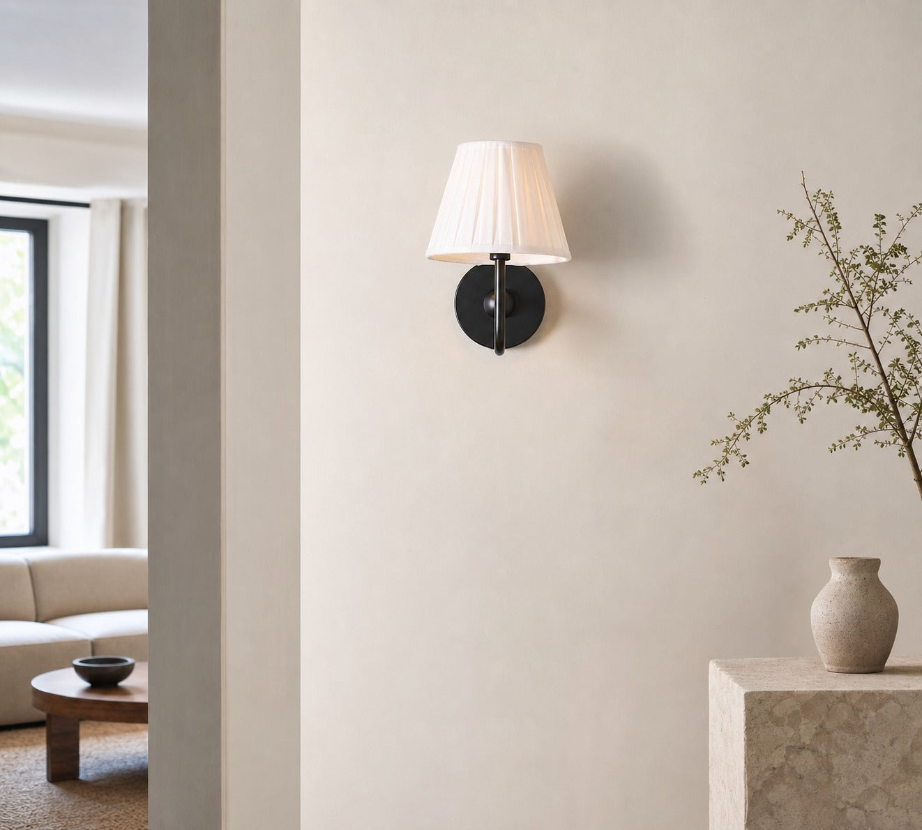 Luvora Pleated Shade Flush Mount - Fabric Round Design for Low Ceilings