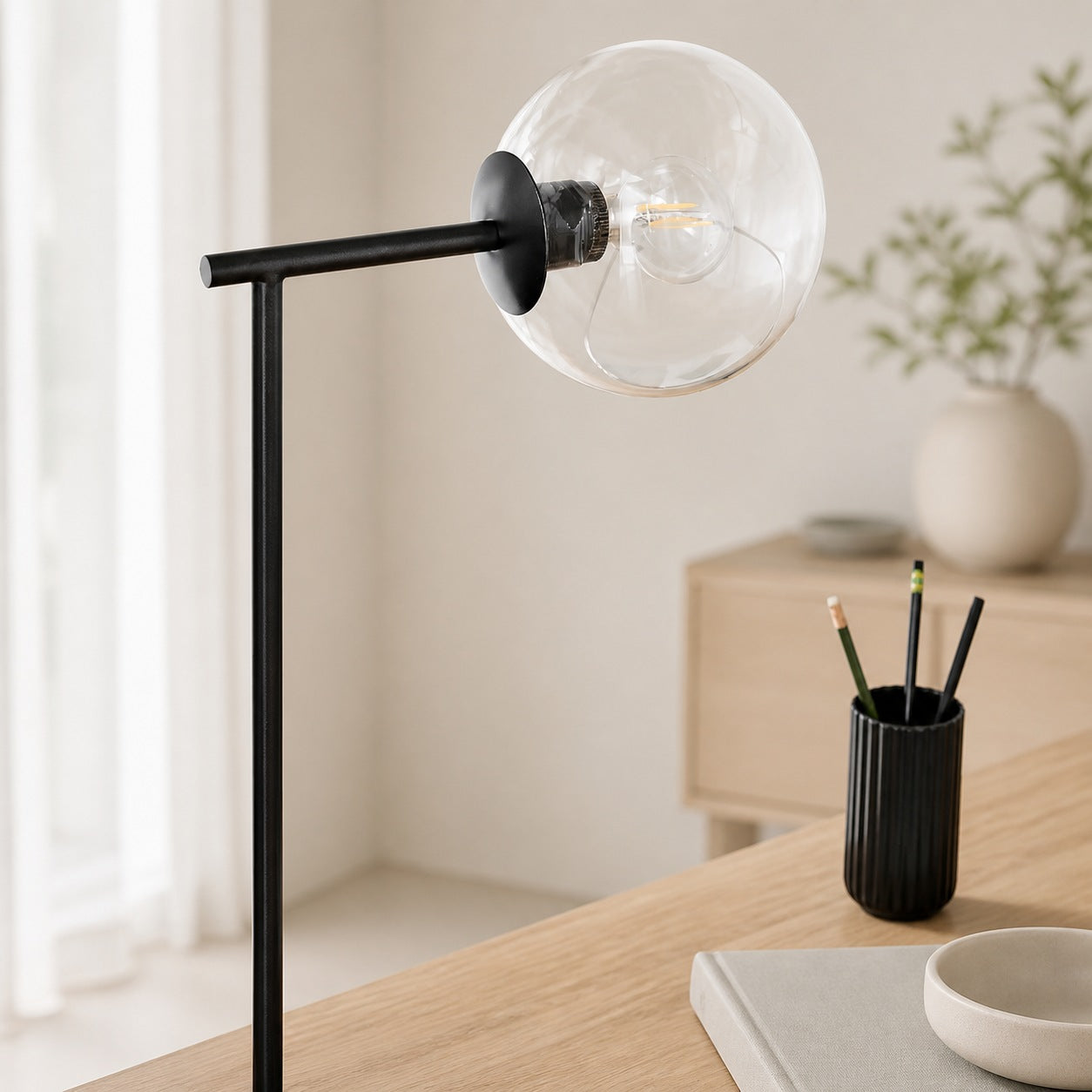 Brina Glass USB Table Lamp - Modern Bedside Desk Light with Style