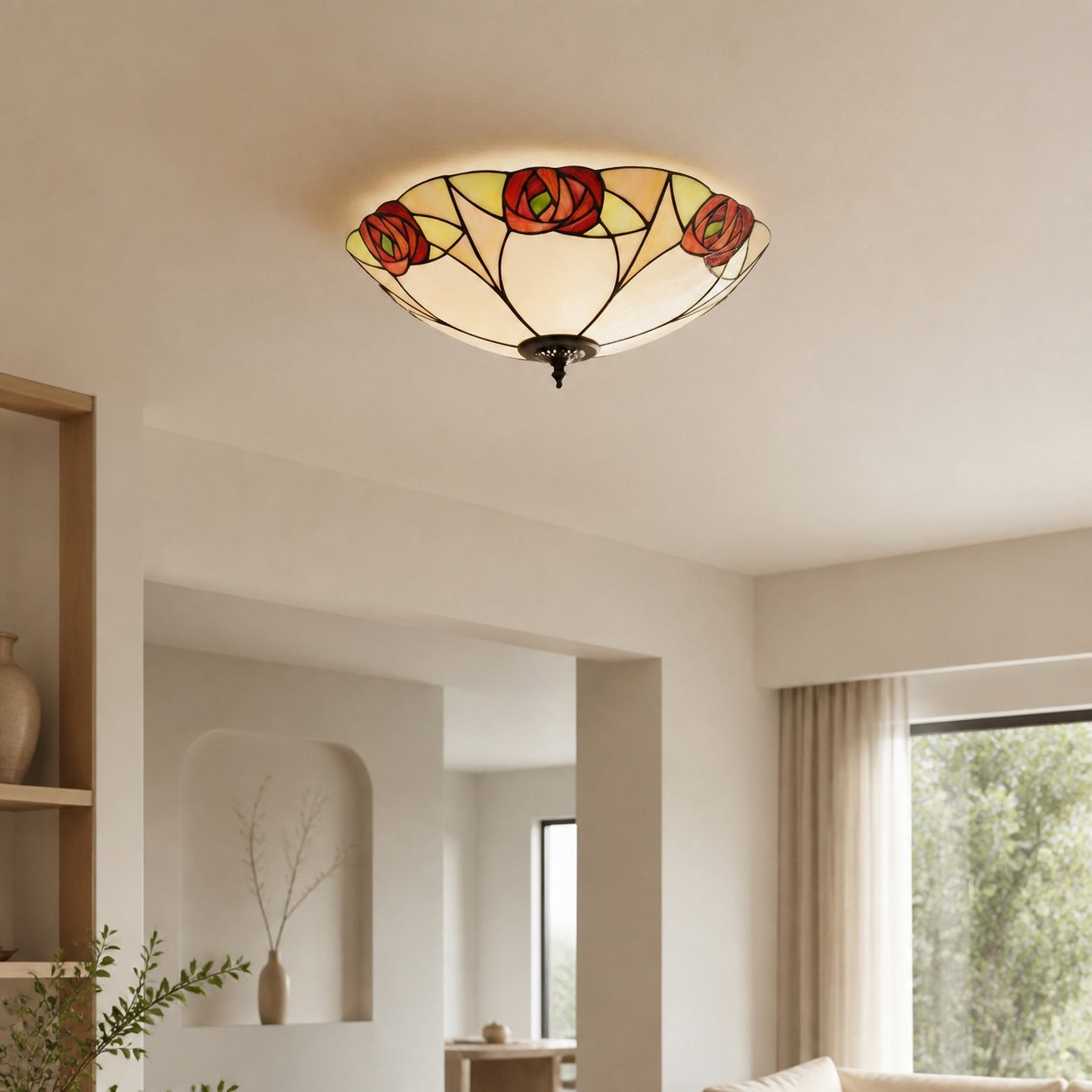 TF Ingram Handcrafted Stained Glass Ceiling Lamp – Vintage Art Deco Tiffany Light for Dining Room