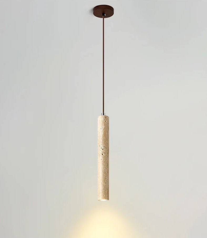Japanese Wabi Sabi Yellow Travertine Cylinder 1-Light Pendant Light