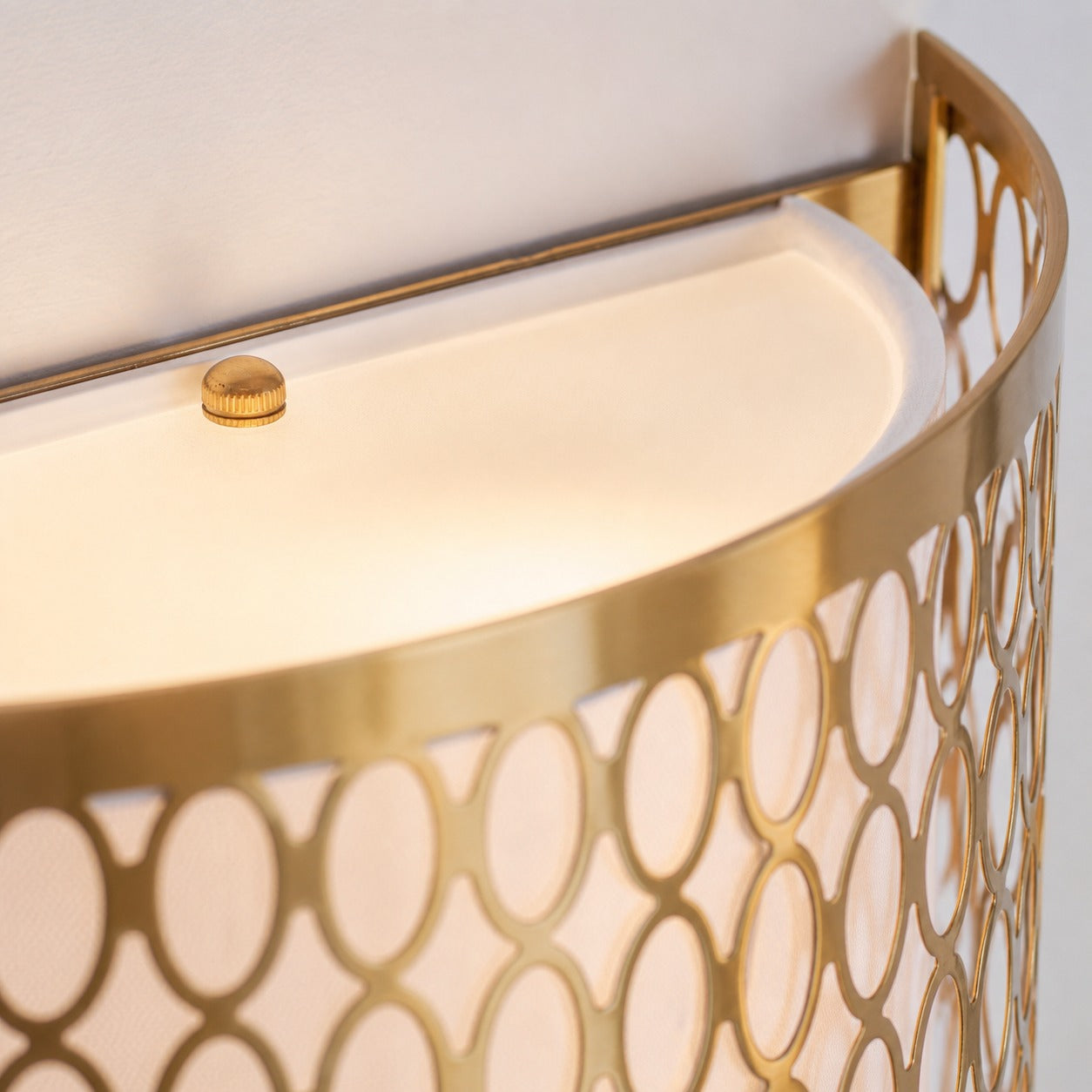Liorin Fretwork Wall Light - Modern Curved Metal and Fabric Shade Sconce for Hallway or Bedroom