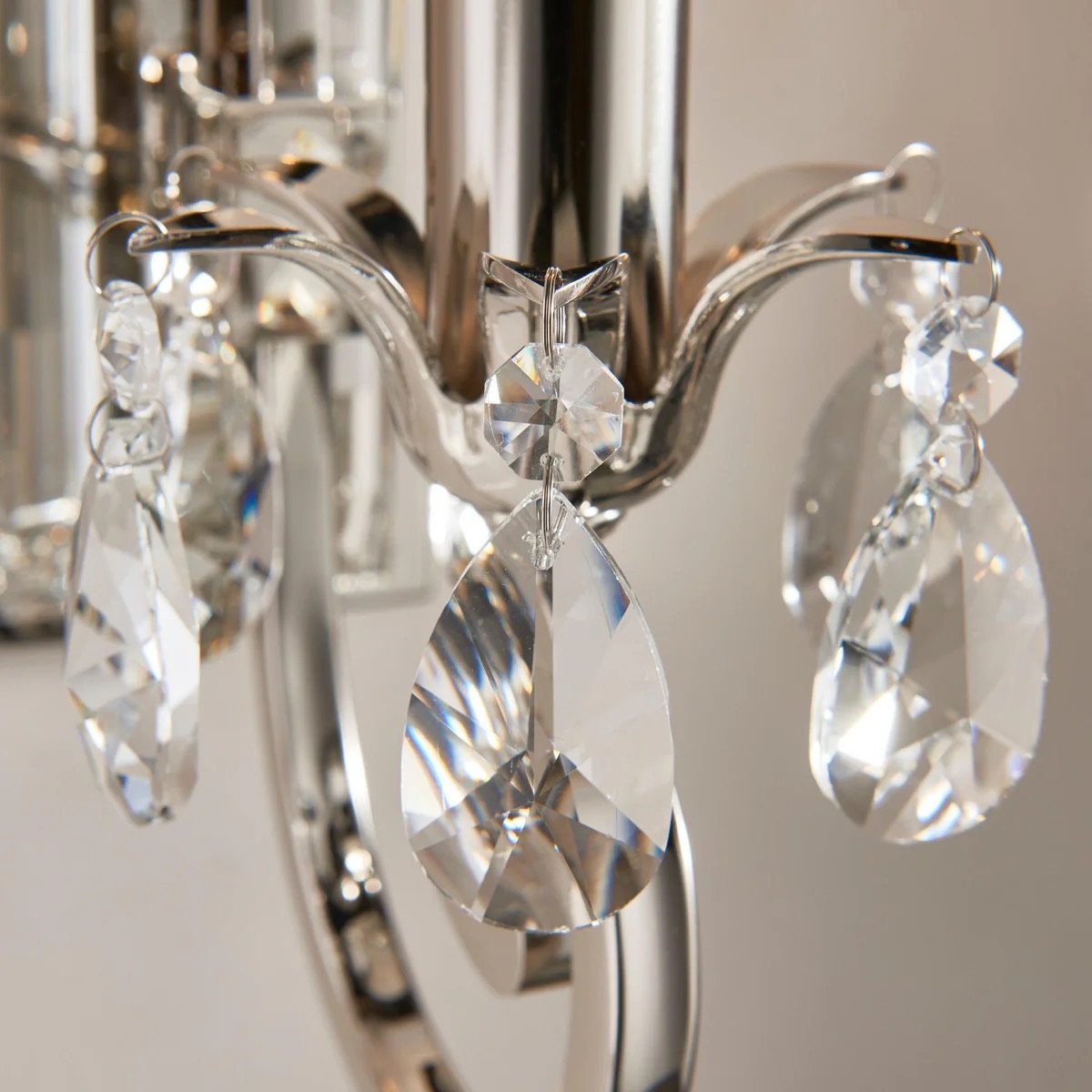 Talonis Crystal Accent Wall Light – Curved Chrome Arm Design for Living and Hallway Spaces