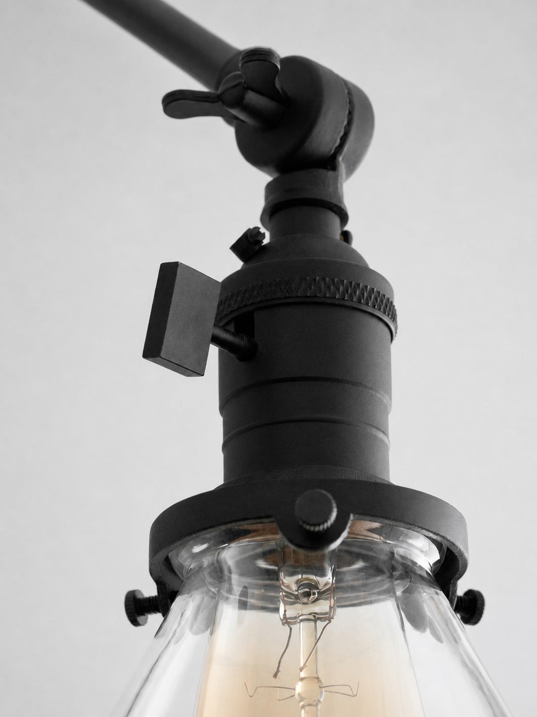 Conique Metal Industrial Wall Sconce with Adjustable Arm - Vintage Glass Cone Shade