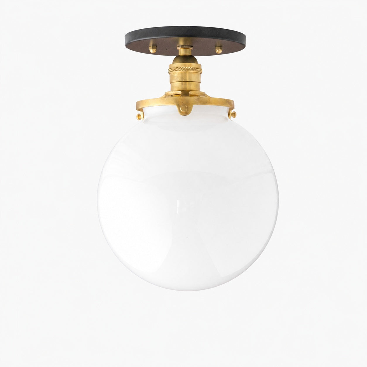 Glorica Glass Mid Century Semi Flush Ceiling Light - White Opal Glass Globe Fixture
