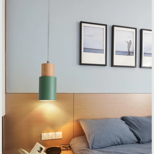 Metallic Pendant Light with Wooden Accents