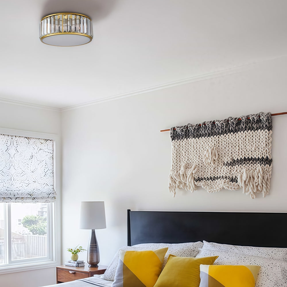 Crystal Glass Flush Mount Ceiling Light - Gold Drum Shade Ceiling Lamp
