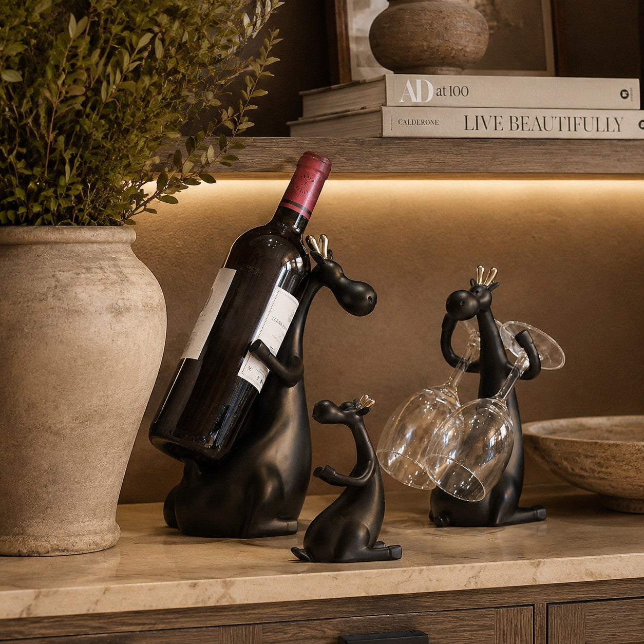 Forma Resin Wine Bottle Holder Figurine Set