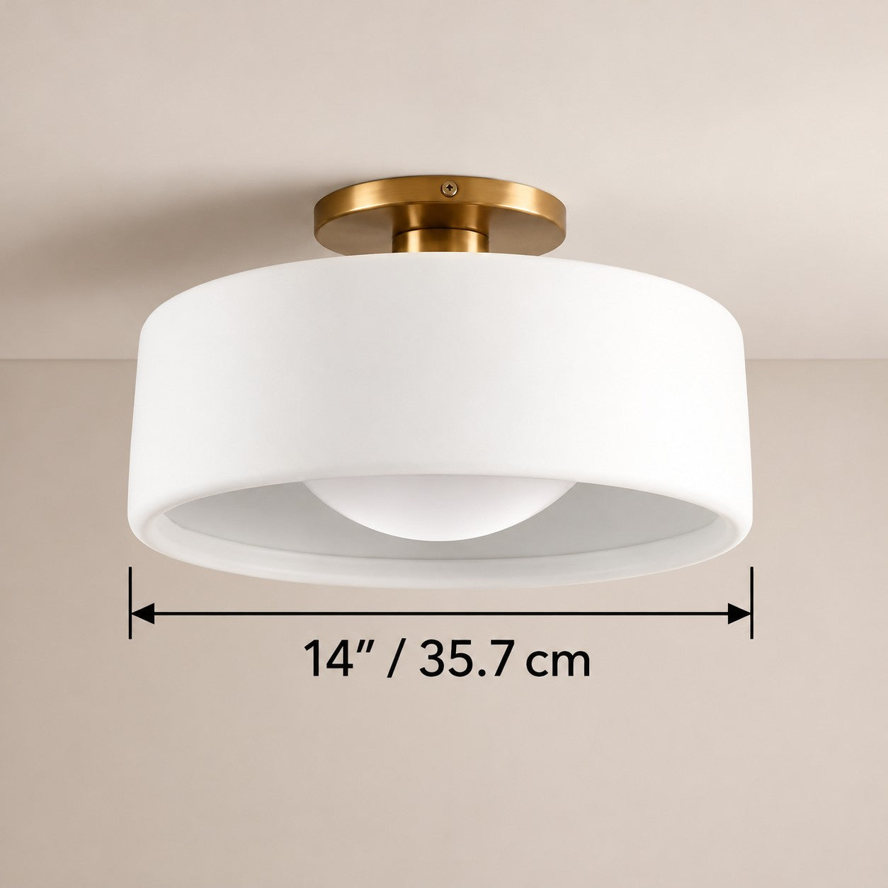 Cerova flush mount dimensions, 14 inches / 35.7 cm