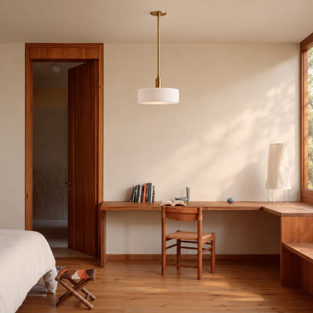 White Cerova pendant styled in a wood kitchen