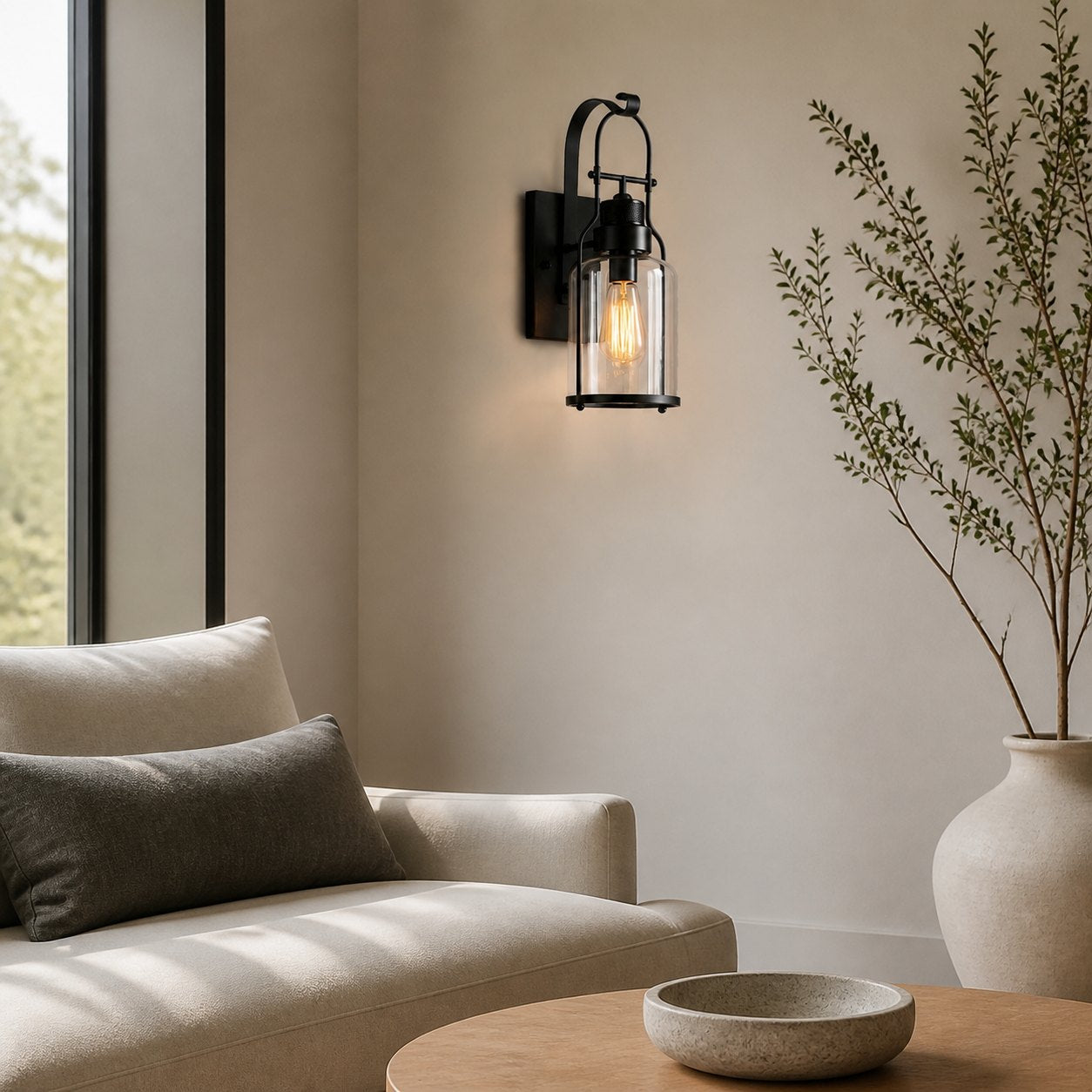 Ivoran Industrial Cylinder Wall Sconce - Glass Shade Design, Modern Wall Lighting U12