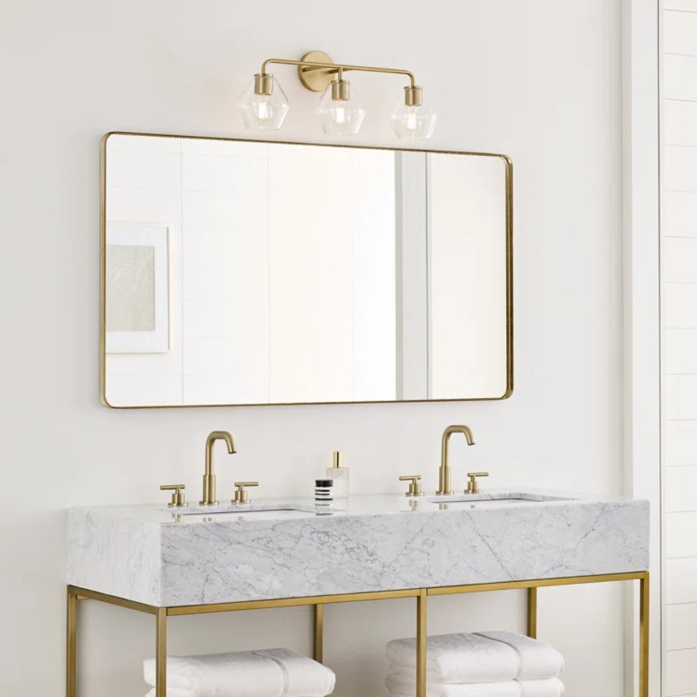 Vintage 3 Light Vanity Wall Light - Metal Glass Shades Bath Wall Sconce