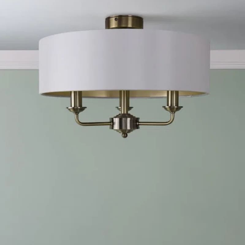 Matt Antique Brass 3 - Light Drum Light- Semi Flush Ceiling Light
