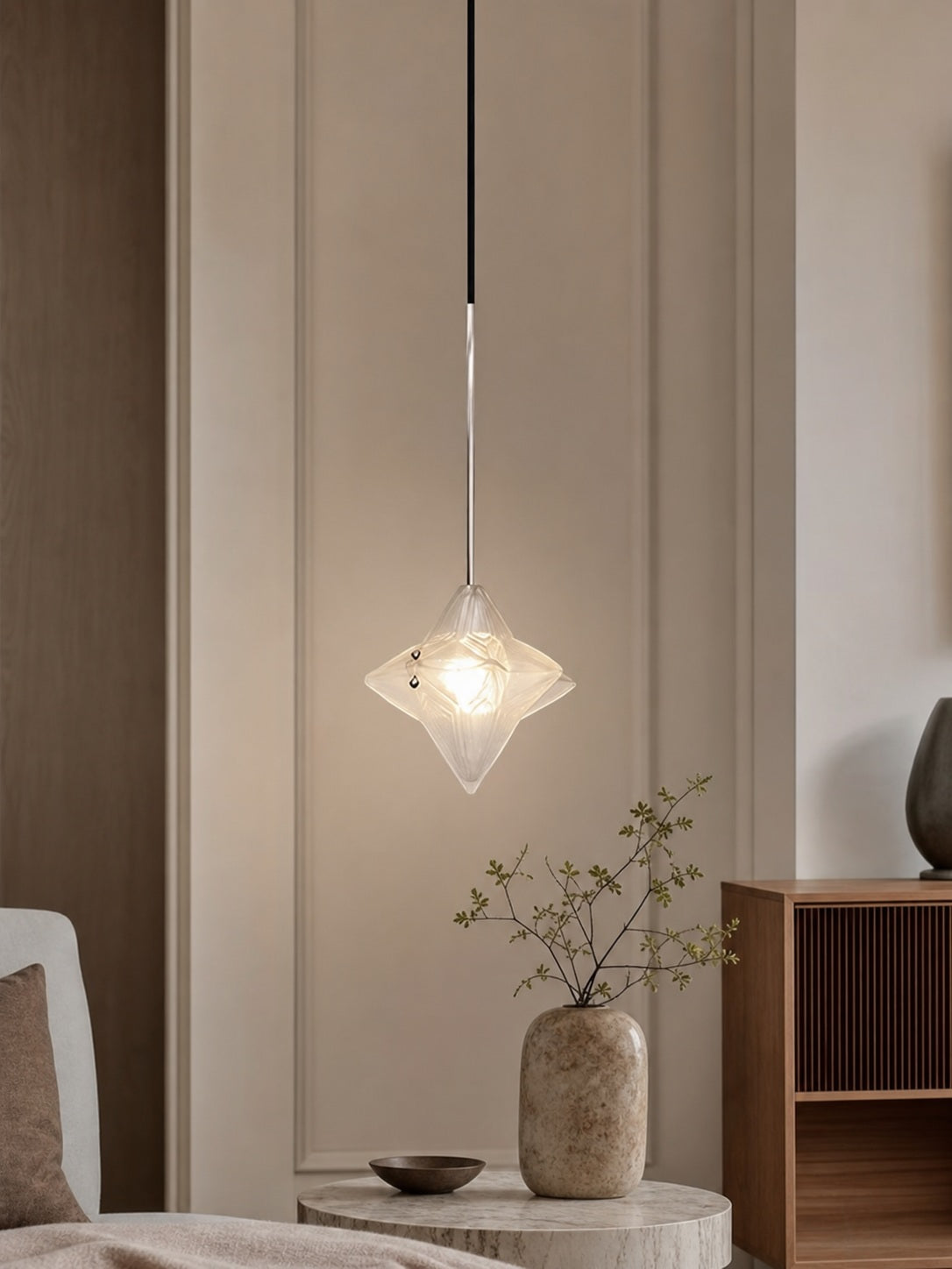 Art Deco Astris Elara Star Pendant Light – Frosted Glass Pendant with Geometric Style
