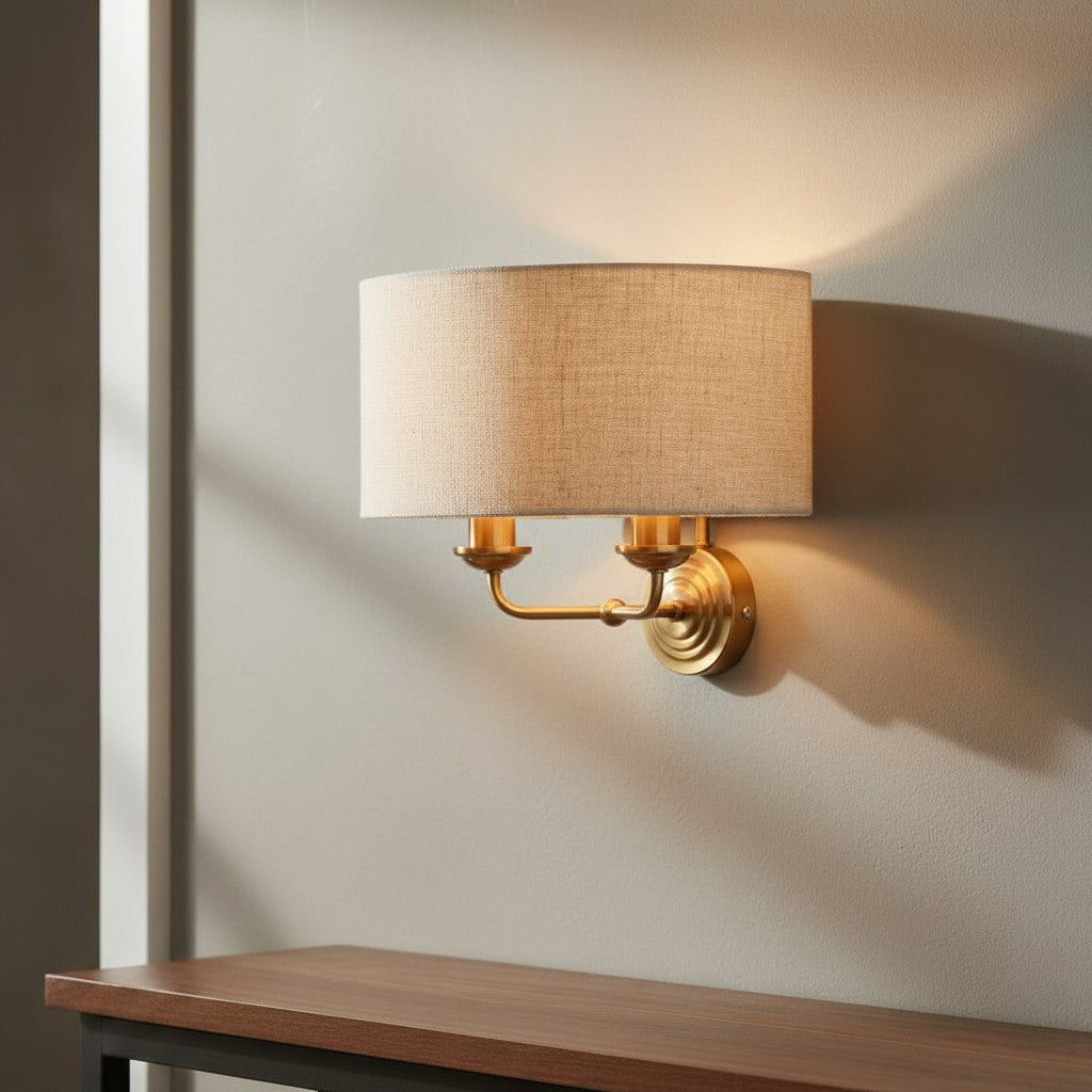 Tela Classic Wall Sconce with Fabric Shade – Elegant Metal Finish Wall Light for Living Room / Bedroom