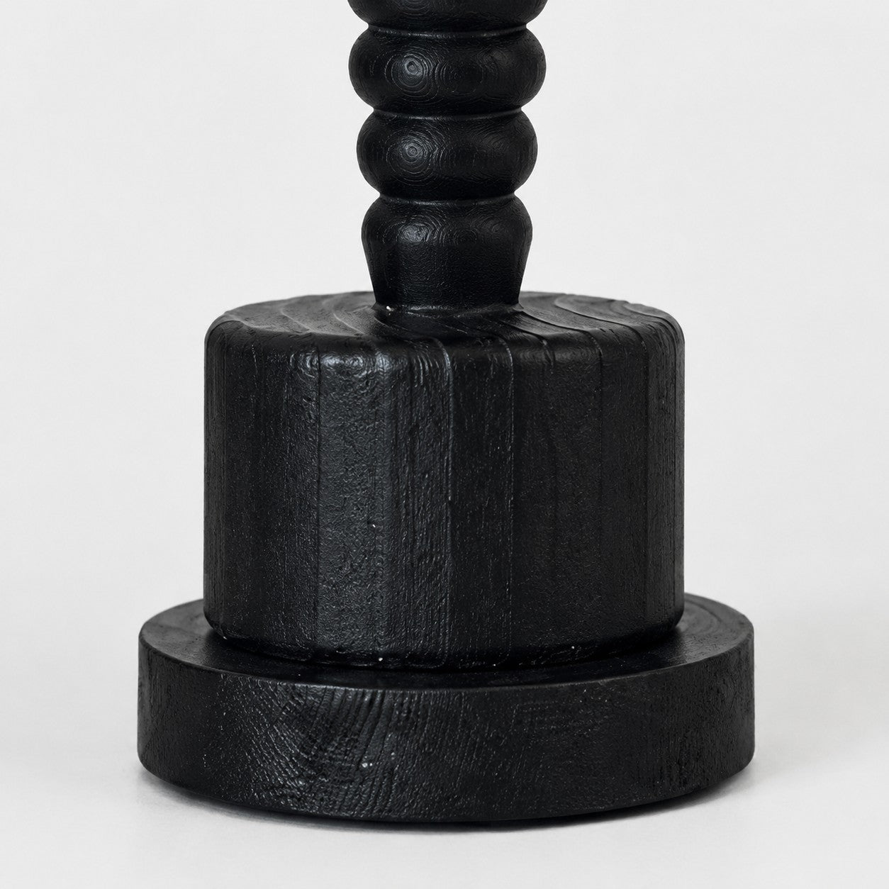 Vintage Black Wood Table Lamp with White Fabric Shade