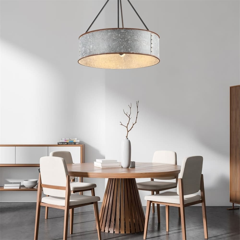 Distressed Metal Drum Chandelier – Industrial 5-Light  Pendant Lamp