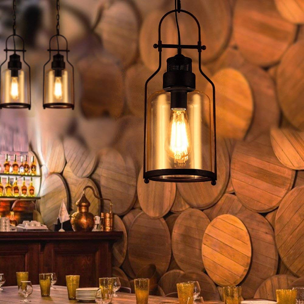 Black Bell Jar Cylinder Glass Pendant Light – Rustic Industrial Design