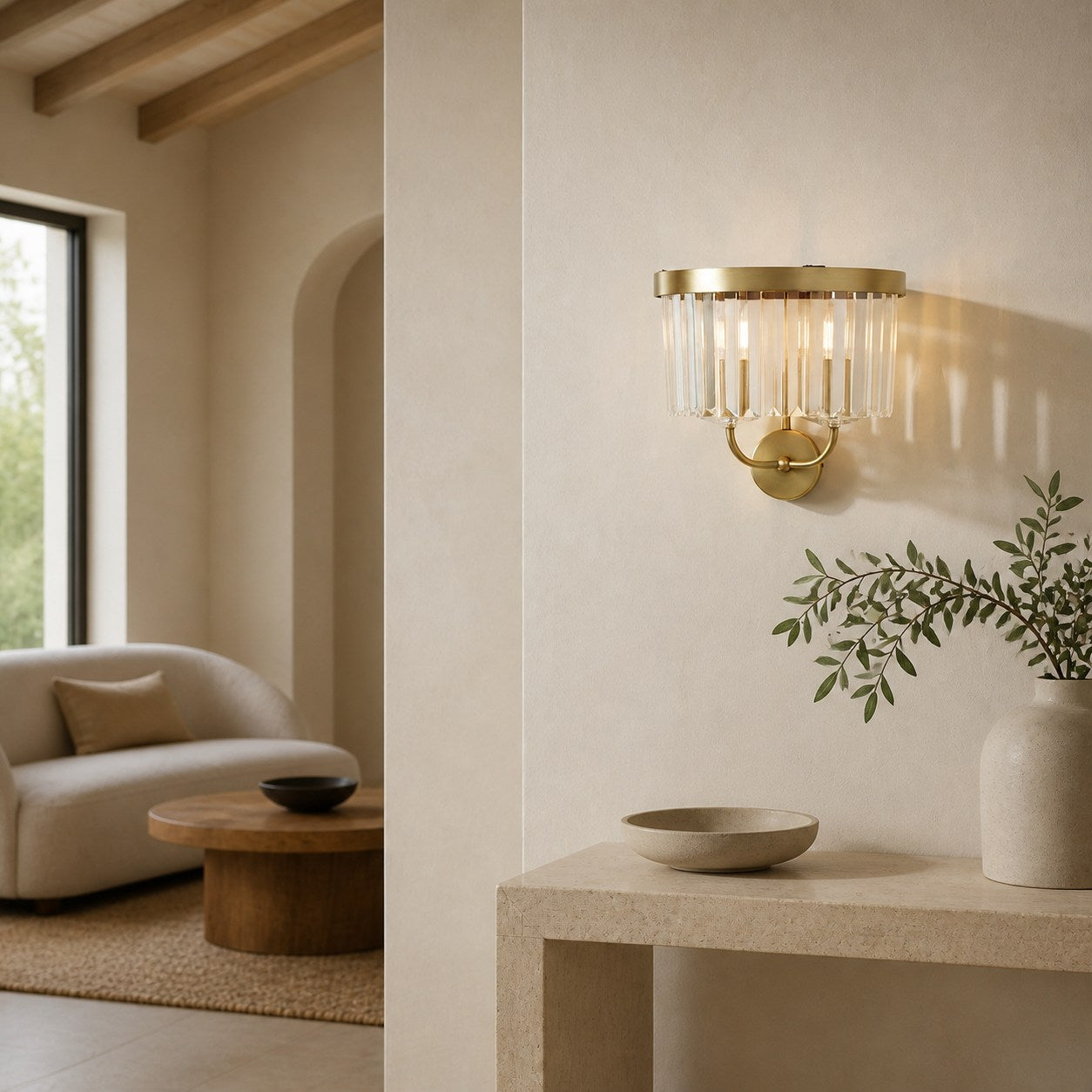 Beveline Faceted Clear Cut Glass Wall Light - Classic Metal Sconce for Hallway and Living Room