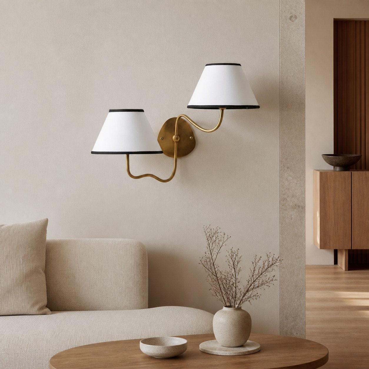 Kulo Fabric Wall Light – Modern Double Arm Linen Wall Sconce for Living Room