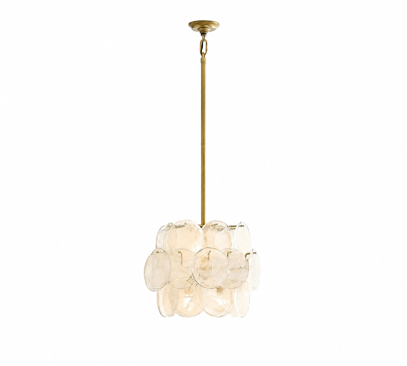 Sevra Cascading Glass Disc Pendant Light - Metal Vintage Brass Finish Fixture