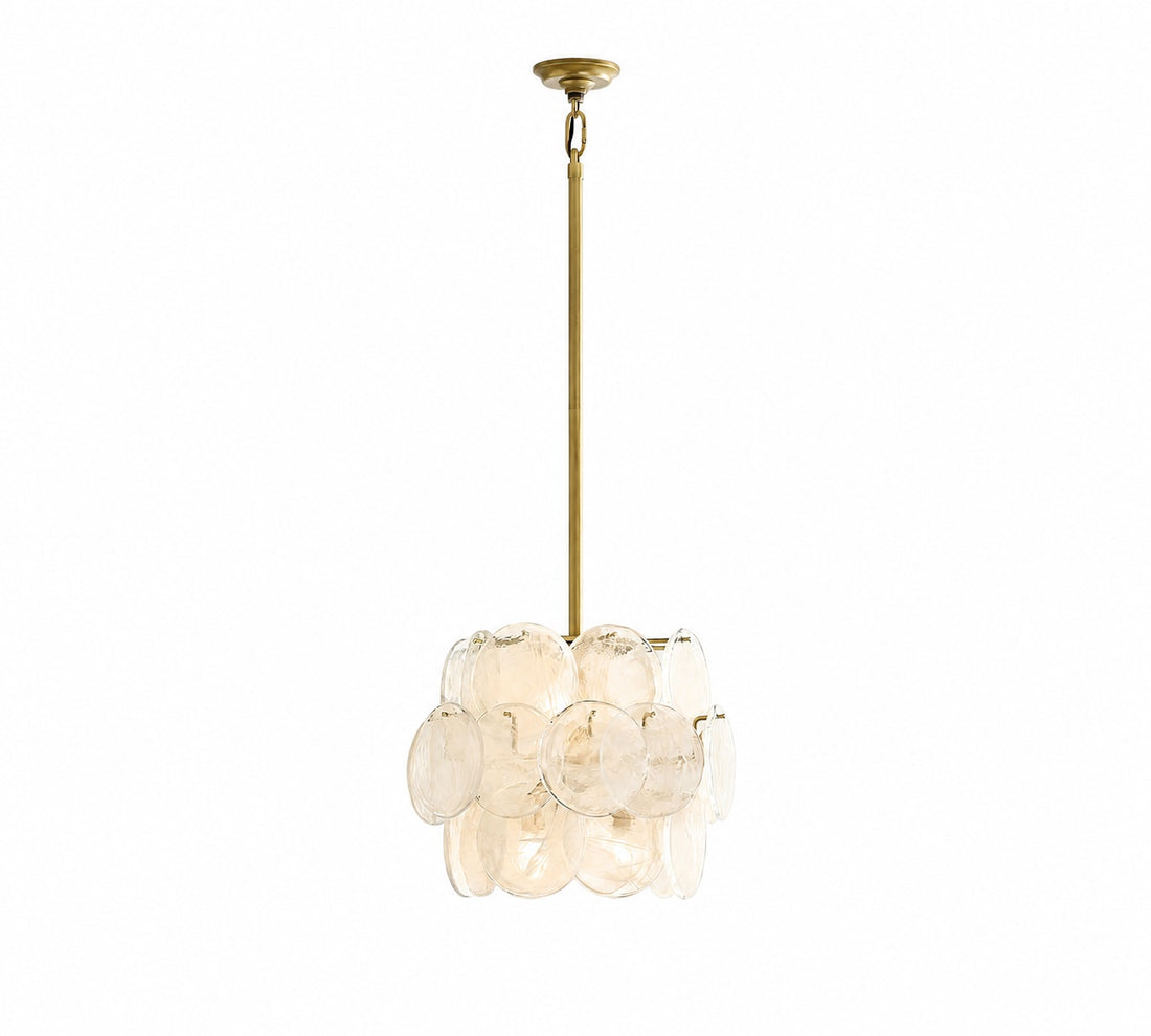 Sevra Cascading Glass Disc Pendant Light - Metal Vintage Brass Finish Fixture