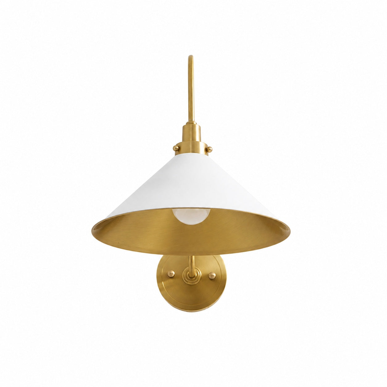 Ivoran Brass Gooseneck Wall Sconce - Curved Arm Dome Shade Light for Bedroom and Hallway