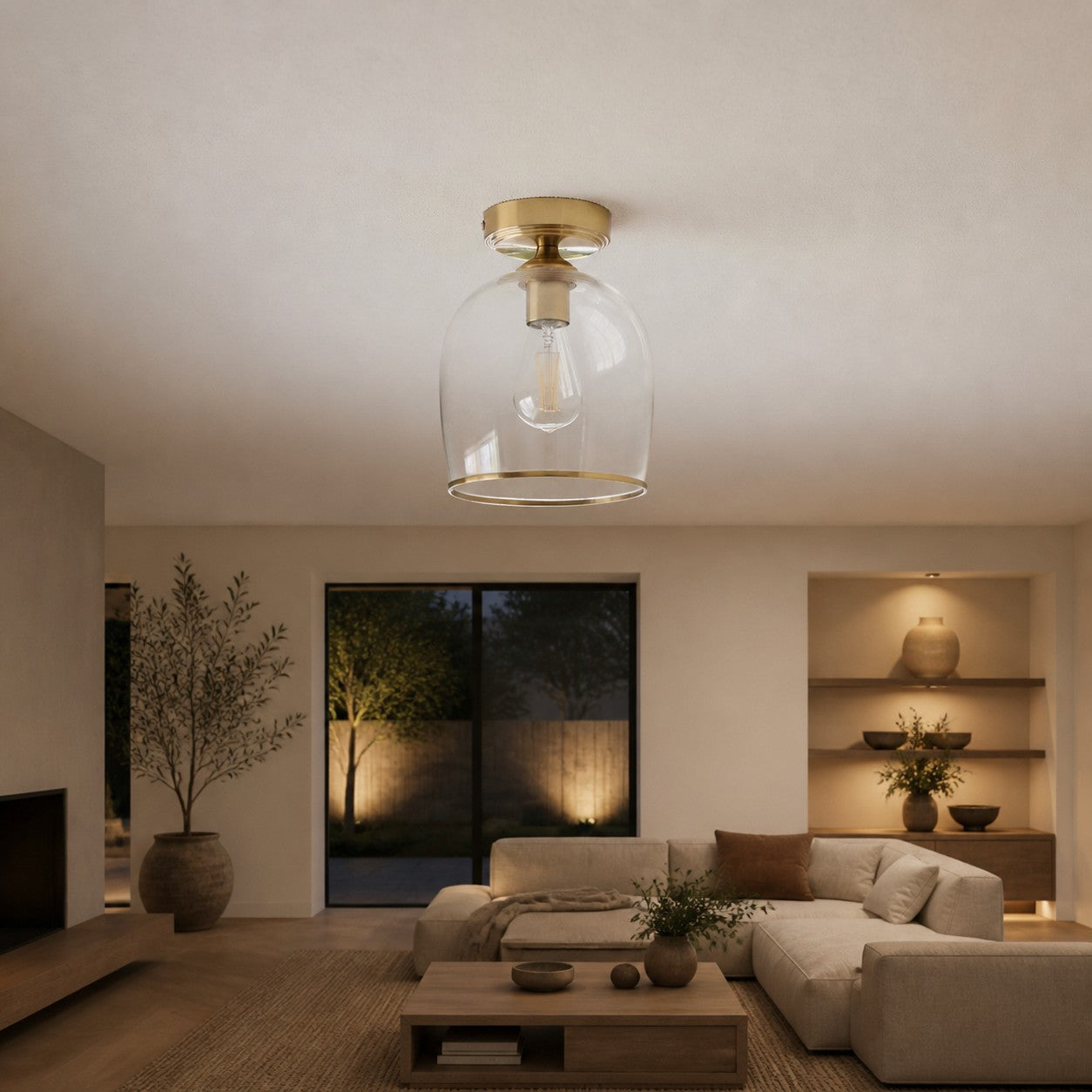 Brazara Dome Ceiling Light - Industrial Ribbed and Clear Glass for Living Room