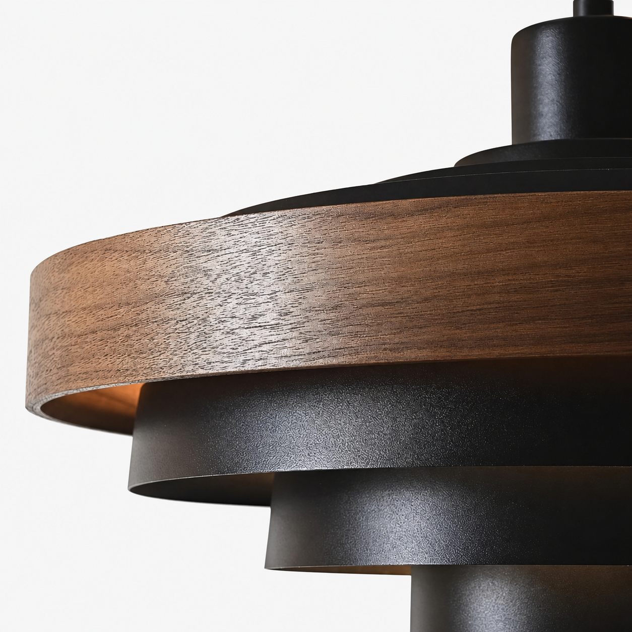 Layervelle Contemporary Tiered Pendant Light – Sculptural Wood and Metal Hanging Lamp for Living Spaces