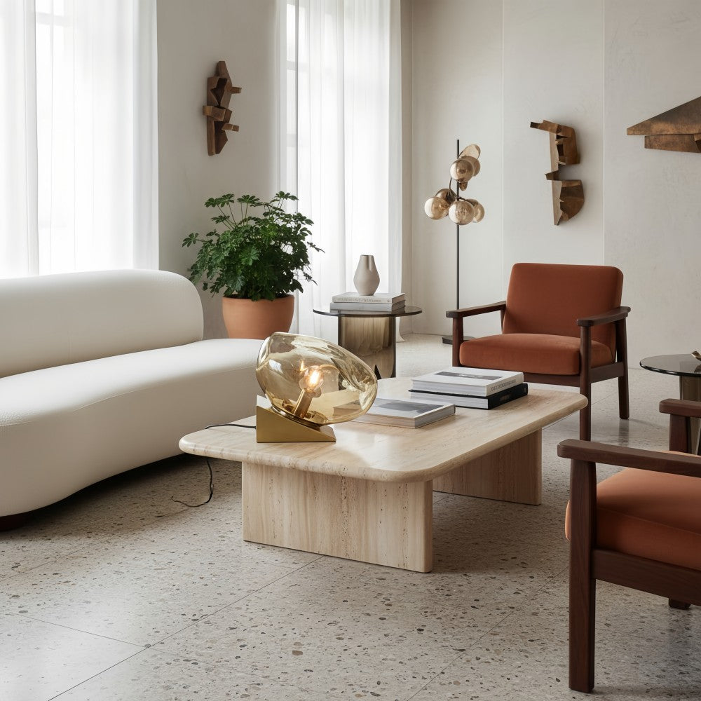 Glissora Glass Table Lamp – Soft Sculptural Glass Form for Living Room or Bedroom