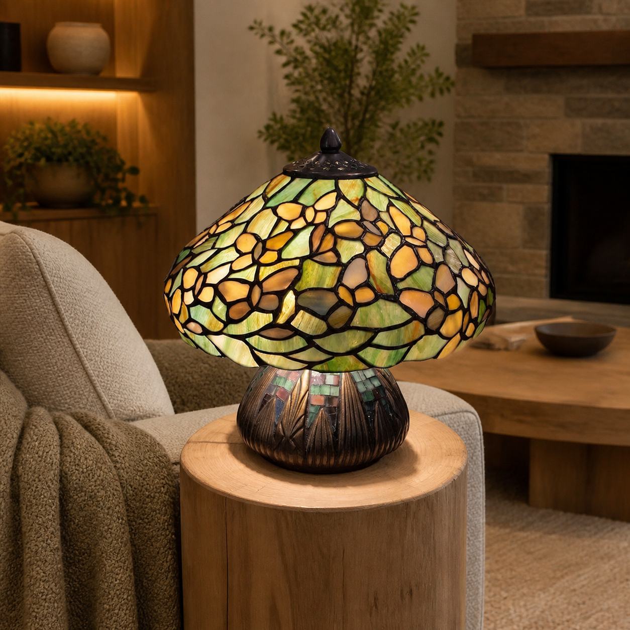 TF Sorenia Table Lamp – Warm Stained-Glass Floral Art-style Lamp for Living Room or Bedroom