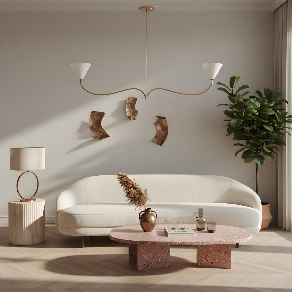 Kysara Linear Chandelier - Curved Lamp Arms and Fabric Shades are Suitable for Living Rooms or Dining Rooms