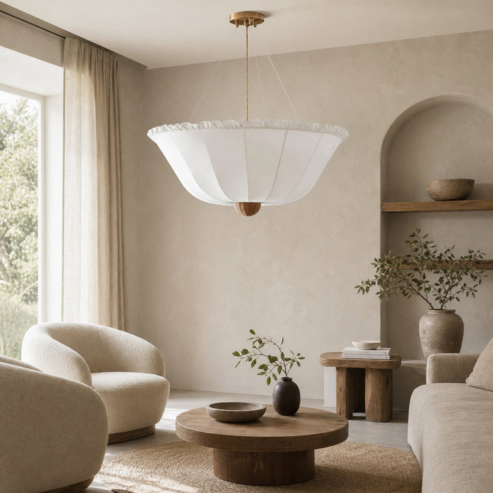 Wickara Ceiling Light Wicker Parasol Shade – Mixed-Material Ceiling Fixture for Living Room or Hallway