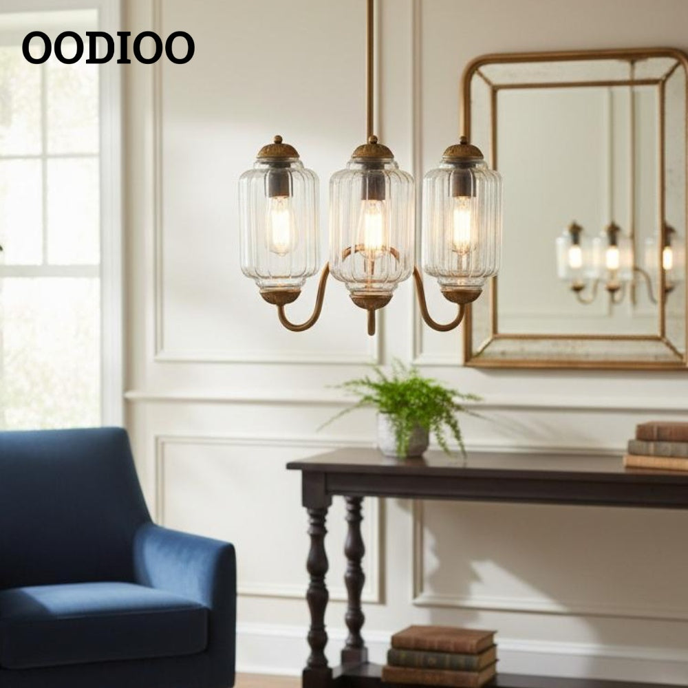 Three-Light Eloise Vintage Chandelier With Milk Glass Shades