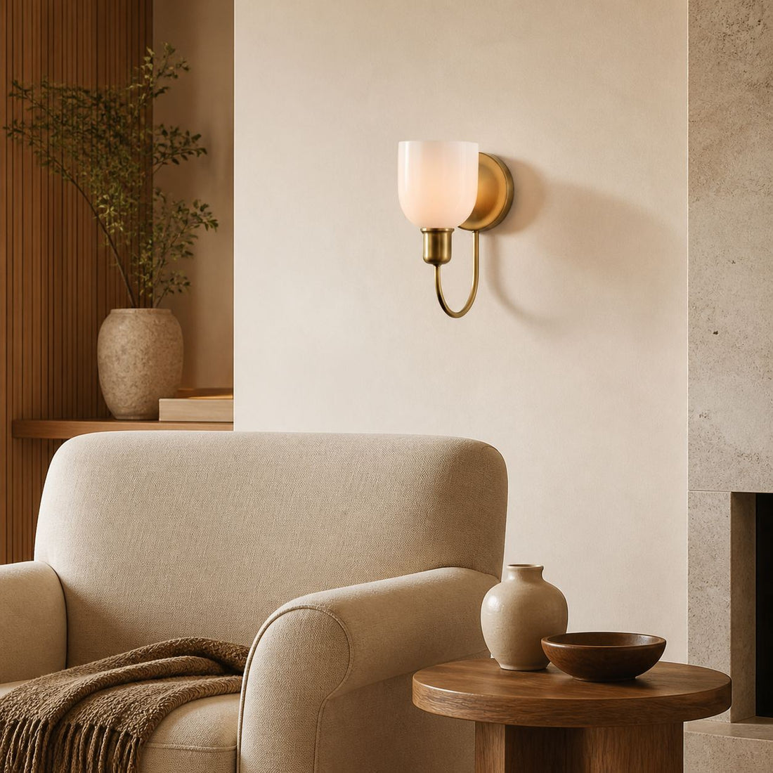Tracian Wall Sconce - Curved Arm with Glass or Linen Shade for Bedroom