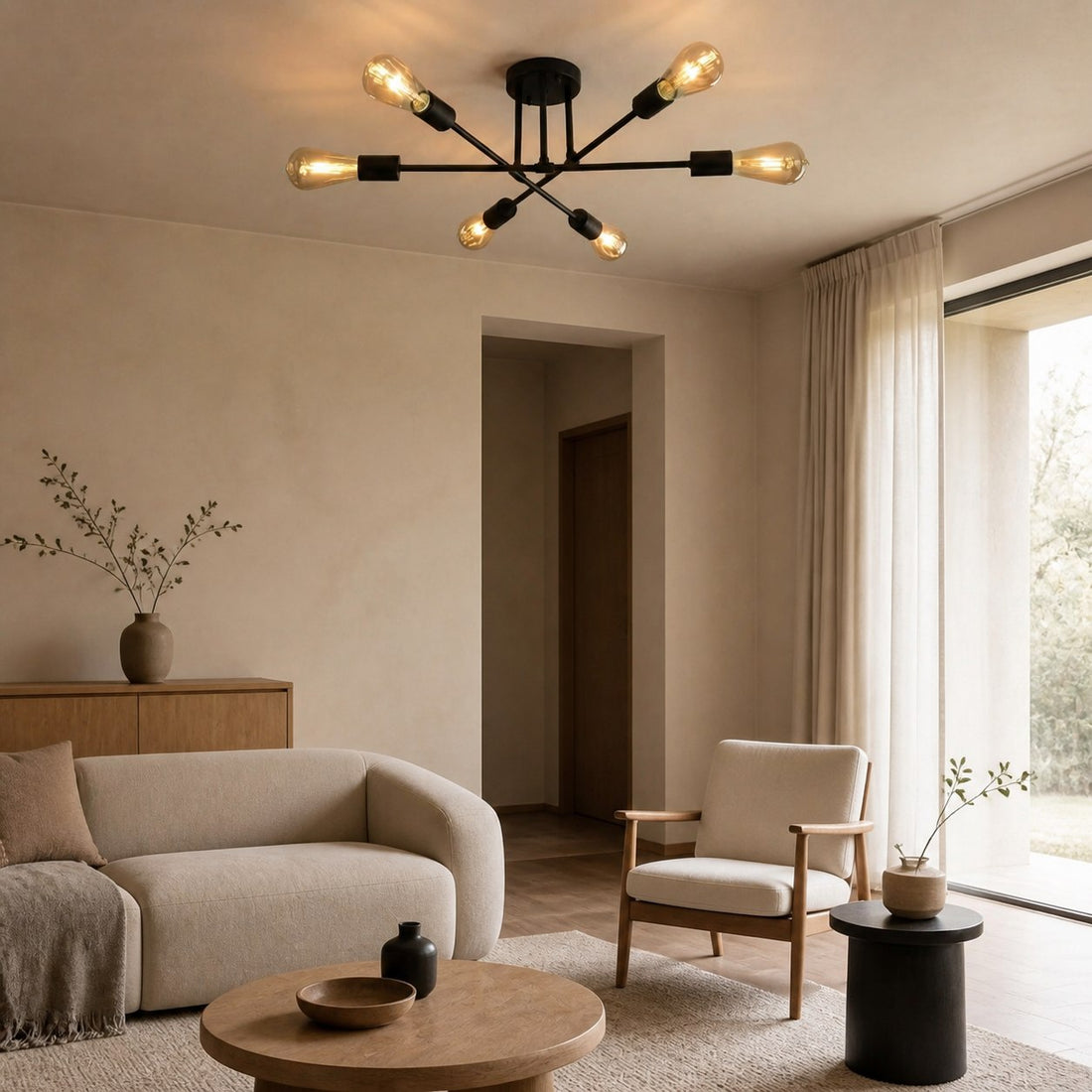 Nordivela Contemporary Semi‑Flush Ceiling Lamp - Sleek Metal Multi Arm Fixture for Home Interiors