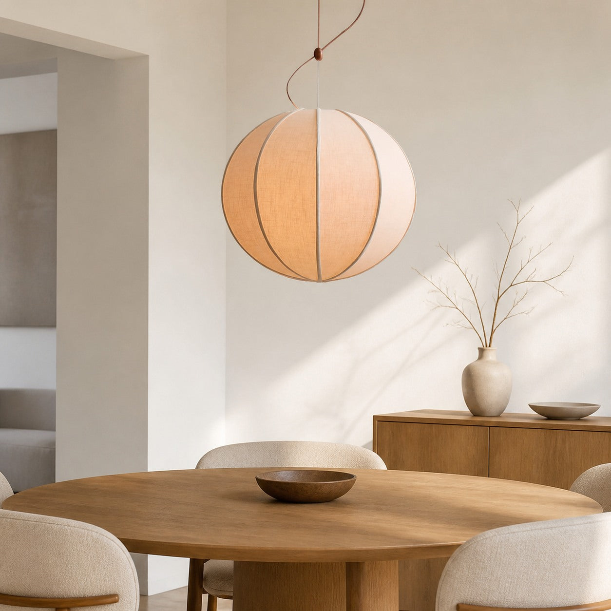 Alvian Pendant Light - Linen Shade with Adjustable Height for Cozy Dining