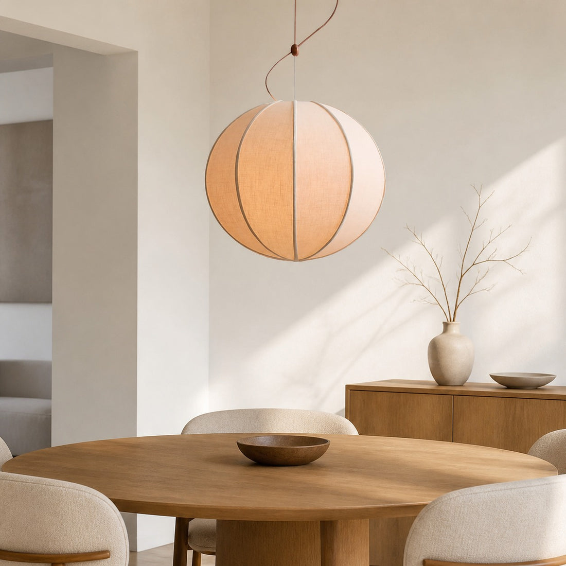 Alvian Pendant Light - Linen Shade with Adjustable Height for Cozy Dining