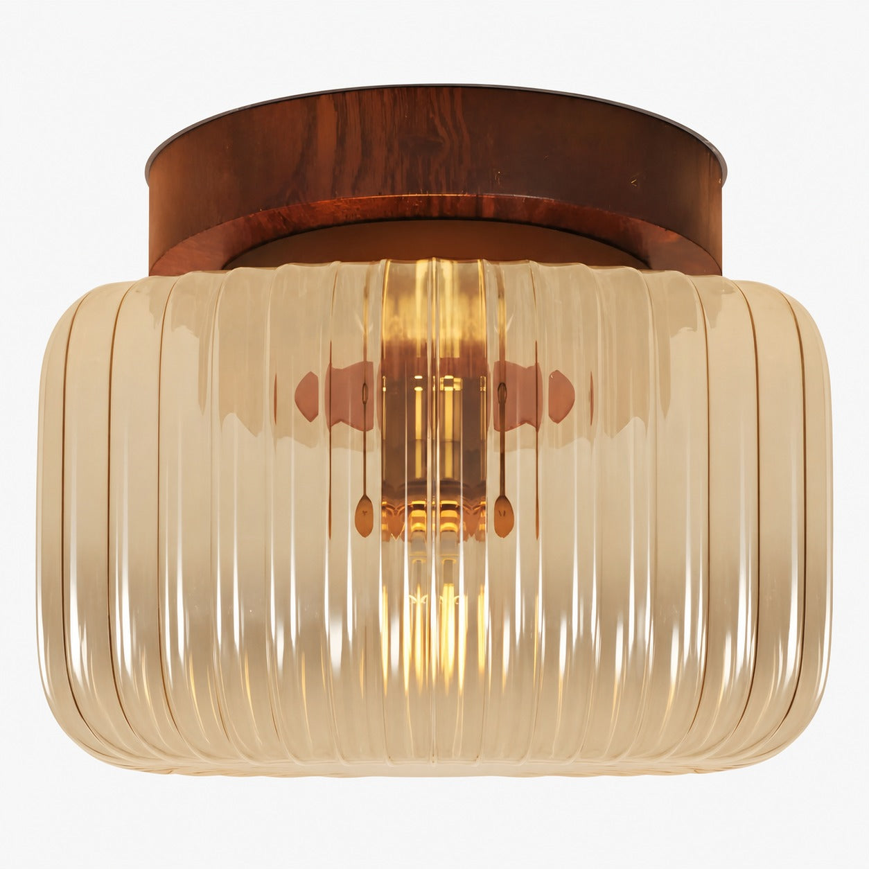 Amberflow Retro Amber Fluted Glass Ceiling Light – Round Flush Mount for Hallways and Entryways