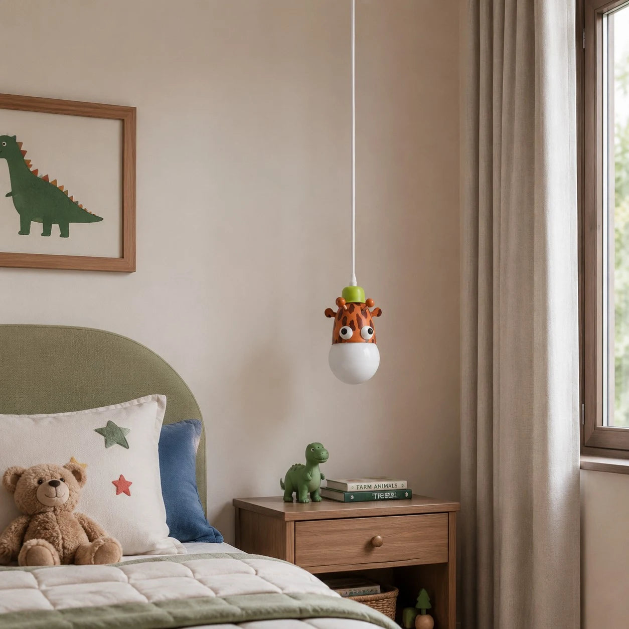 Giraffe animal pendant light installed