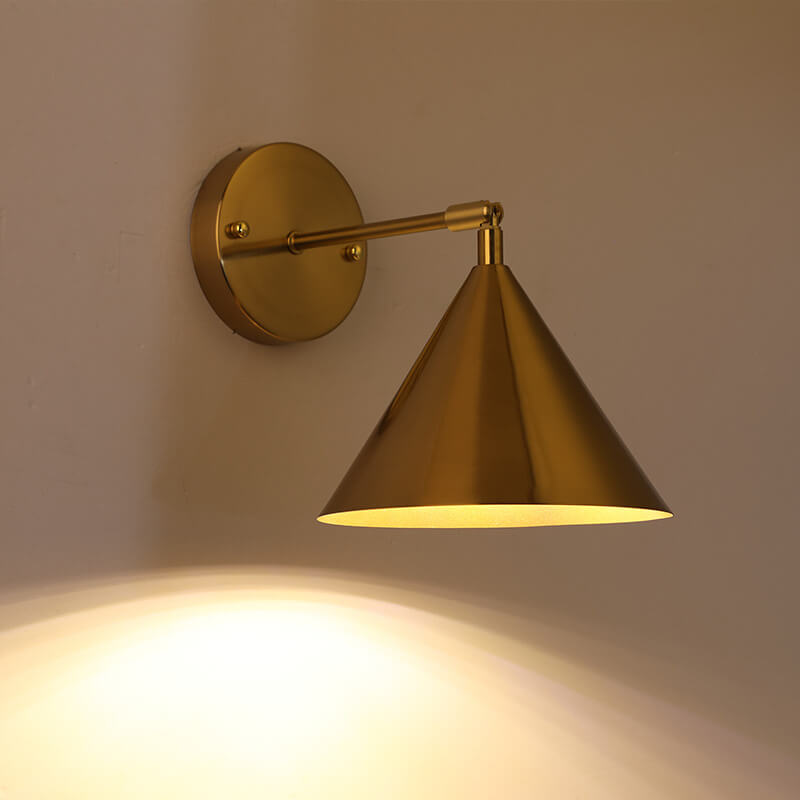 Modern Simple Iron Plated Brass Cone Round 1-Light Wall Sconce Lamp