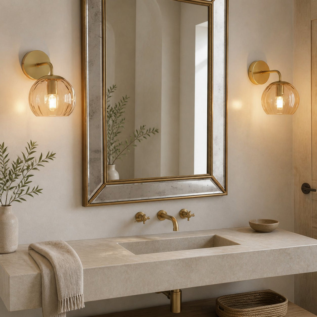 Tracian Brass Textured Glass Wall Lamp – Modern Classic Wall Sconce for Home Interiors & Corridors