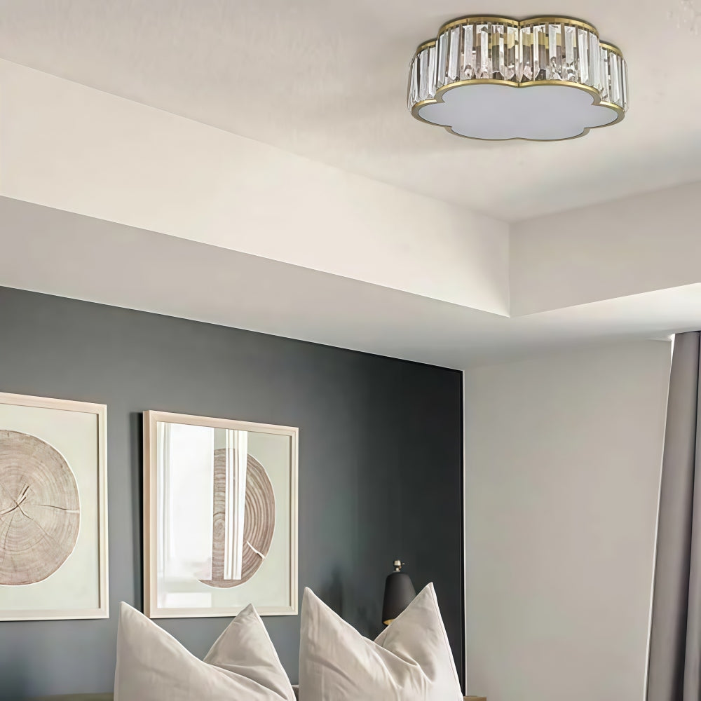 Crystal Glass Flush Mount Ceiling Light - Gold Drum Shade Ceiling Lamp
